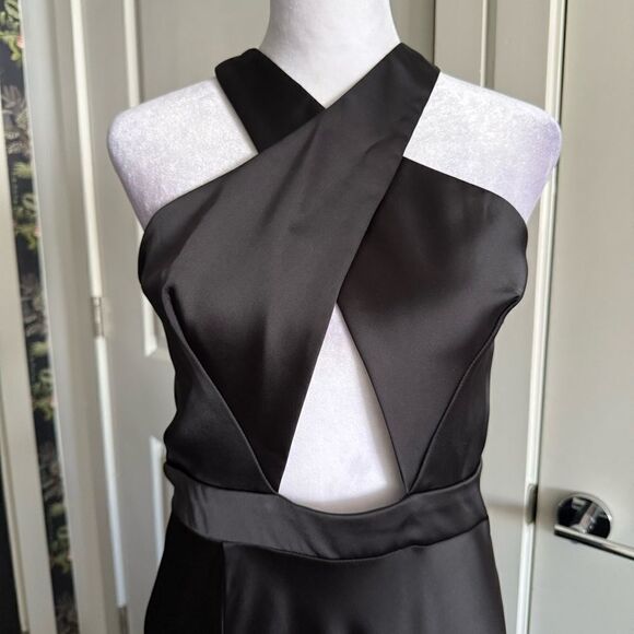 NWOT Katie May Asher Black Satin Cut-Out Maxi Gown Size M - Picture 4 of 11